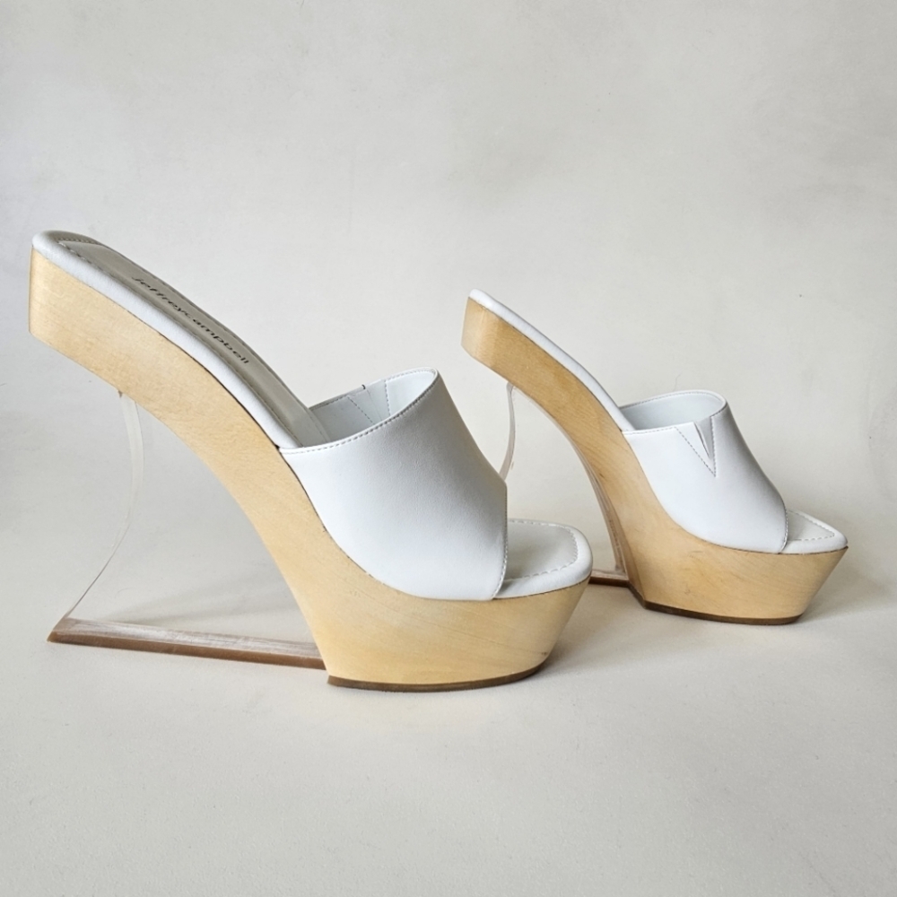 Jeffrey Campbell Pellucid White Faux Leather Lucite Sculptural Heel Sandals - Picture 7 of 13